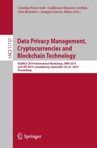 Cover image: Data Privacy Management, Cryptocurrencies and Blockchain Technology 9783030314996