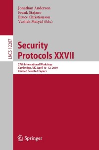 Imagen de portada: Security Protocols XXVII 1st edition 9783030570422