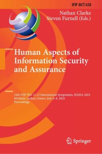 Imagen de portada: Human Aspects of Information Security and Assurance 9783031121715