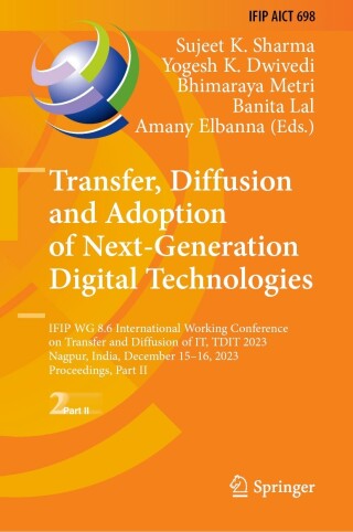 Imagen de portada: Transfer, Diffusion and Adoption of Next-Generation Digital Technologies 9783031501913