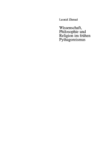 Omslagafbeelding: Wissenschaft, Philosophie und Religion im frühen Pythagoreismus 1st edition 9783050030906