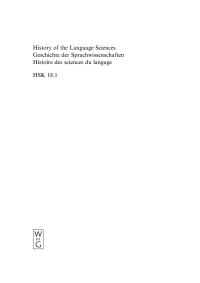 Cover image: History of the Language Sciences / Geschichte der Sprachwissenschaften / Histoire des sciences du langage. 1. Teilband 1st edition 9783110111033