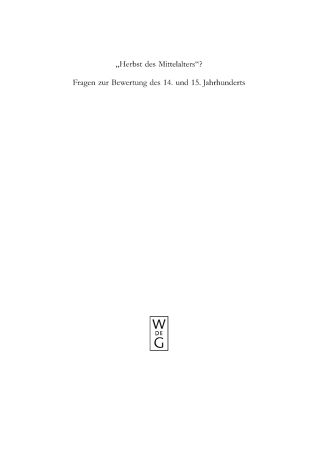 Cover image: "Herbst des Mittelalters"? 1st edition 9783110182613