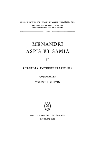 Cover image: Menandri Aspis et Samia II. 1st edition 9783110063714