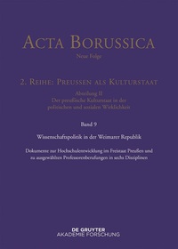 Imagen de portada: Wissenschaftspolitik in der Weimarer Republik 1st edition 9783110456264