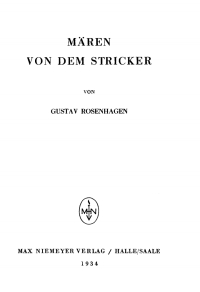 Cover image: Mären von dem Stricker 1st edition 9783110483147