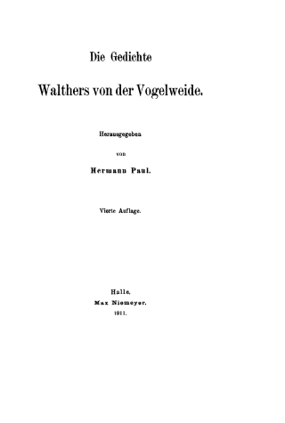 Imagen de portada: Die Gedichte Walthers von der Vogelweide 4th edition 9783110483802