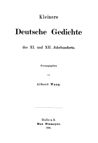 Titelbild: Kleinere Deutsche Gedichte des XI. und XII. Jahrhunderts 1st edition 9783110500653