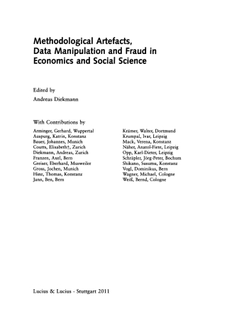 Imagen de portada: Methodological Artefacts, Data Manipulation and Fraud in Economics and Social Science 1st edition 9783828205574