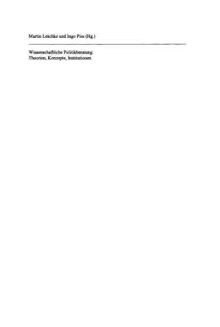 Imagen de portada: Wissenschaftliche Politikberatung 1st edition 9783828203044