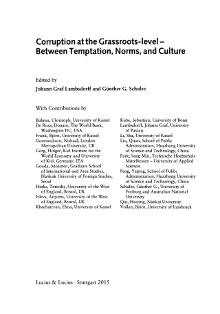 Imagen de portada: Corruption at the Grassroots-level – Between Temptation, Norms, and Culture 1st edition 9783828206144