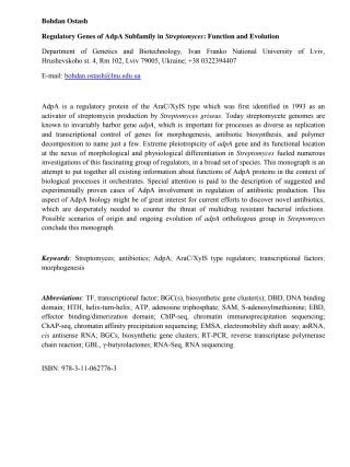 Cover image: Regulatory Genes of AdpA Subfamily in Streptomyces: Function and Evolution 1st edition 9783110627763