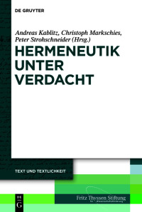Cover image: Hermeneutik unter Verdacht 1st edition 9783110698022