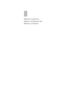 Titelbild: Alkmaion von Kroton, Hippon von Metapont und Menestor von Sybaris 1st edition 9783110700022