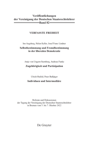 表紙画像: Verfasste Freiheit 1st edition 9783110779516