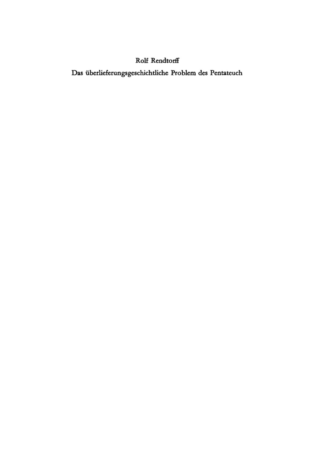 Das überlieferungsgeschichtliche Problem des Pentateuch 1st Edition
