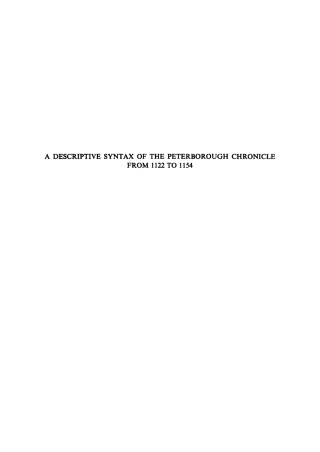 Cover image: A Descriptive Syntax of the Peterborough Chronicle from 1122-1154 1st edition 9789027916136