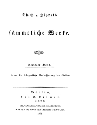 Cover image: Ueber die bürgerliche Verbesserung der Weiber 1st edition 9783110076523
