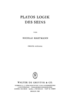Imagen de portada: Platos Logik des Seins 2nd edition 9783110001495