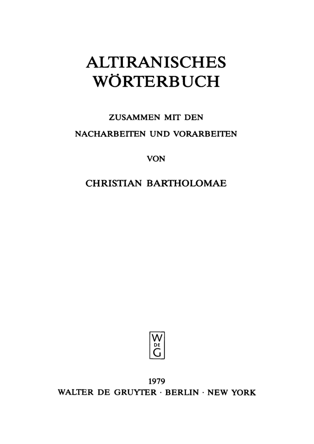 Altiranisches Wörterbuch 1st Edition