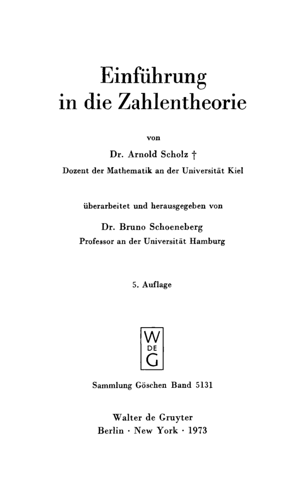 Einführung in die Zahlentheorie 5th Edition