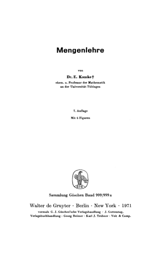 Cover image: Mengenlehre 7th edition 9783110039115