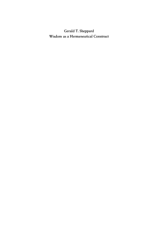 Cover image: Wisdom as a Hermeneutical Construct 1st edition 9783110075045