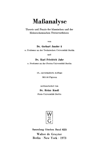 Cover image: Maßanalyse 13th edition 9783110059342