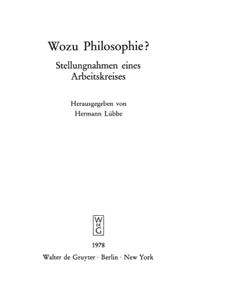 Cover image: Wozu Philosophie? 1st edition 9783110075137