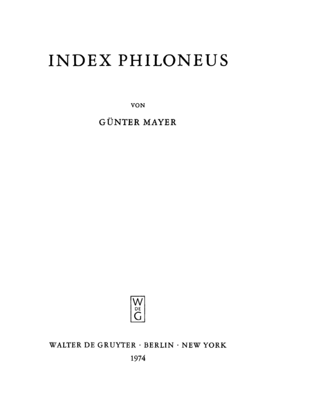Index Philoneus 1st Edition