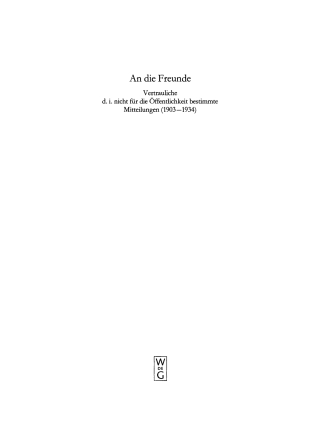 Cover image: An die Freunde 1st edition 9783110136753