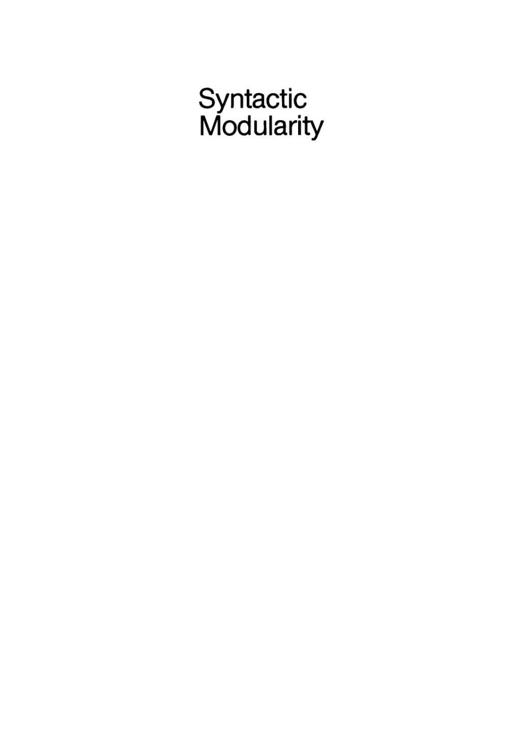 Syntactic Modularity - 1st Edition (eBook)