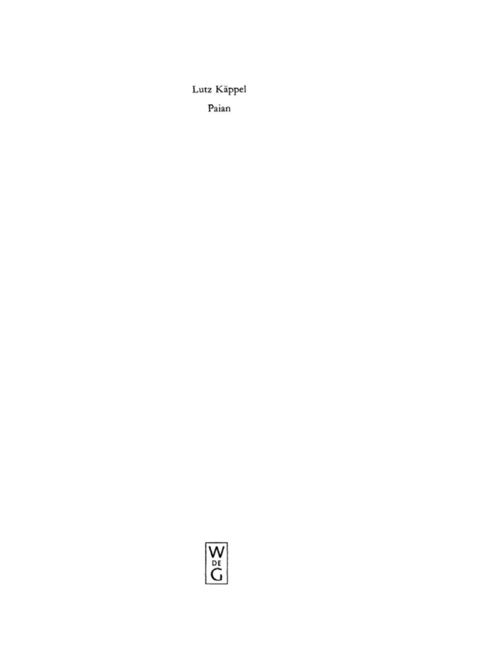 Paian Studien zur Geschichte einer Gattung 1st Edition