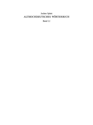 Cover image: Althochdeutsches Wörterbuch 1st edition 9783110124620