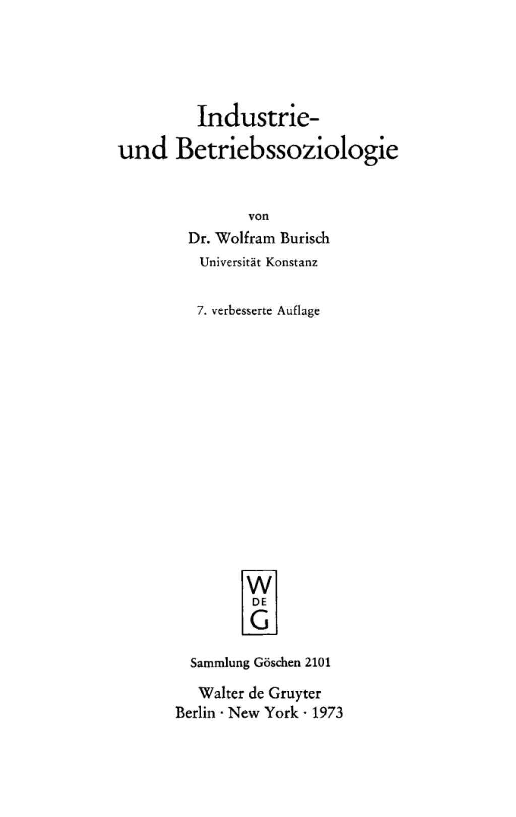 Industrie- und Betriebssoziologie 7th Edition