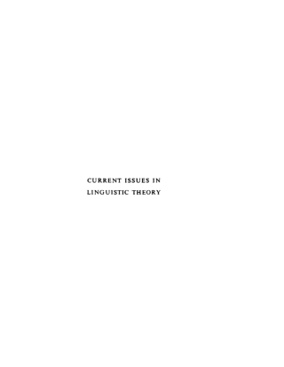 Cover image: Current Issues in Linguistic Theory 1st edition 9789027907004