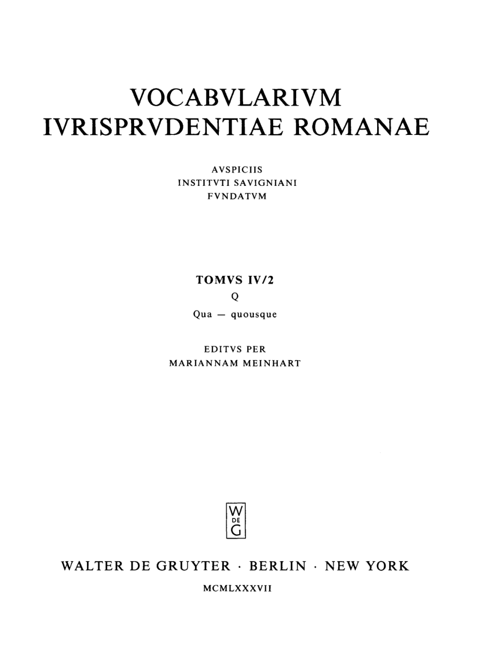 Qua – quousque 1st Edition