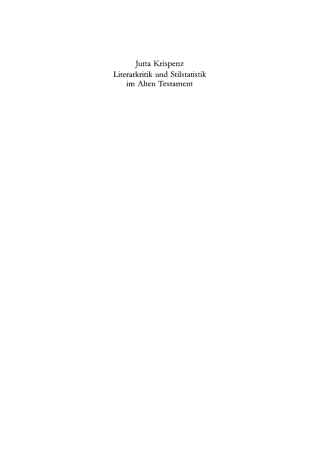 Cover image: Literarkritik und Stilstatistik im Alten Testament 1st edition 9783110170573