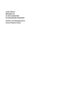 Imagen de portada: Kulturgüter als res extra commercium im internationalen Sachenrecht 1st edition 9783110172119