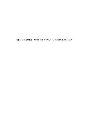 Imagen de portada: Set Theory and Syntactic Description 1st edition 9789027927040