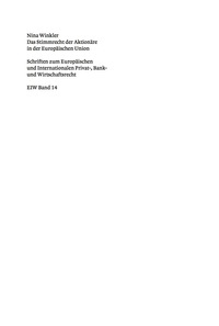 Titelbild: Das Stimmrecht der Aktionäre in der Europäischen Union 1st edition 9783899493498