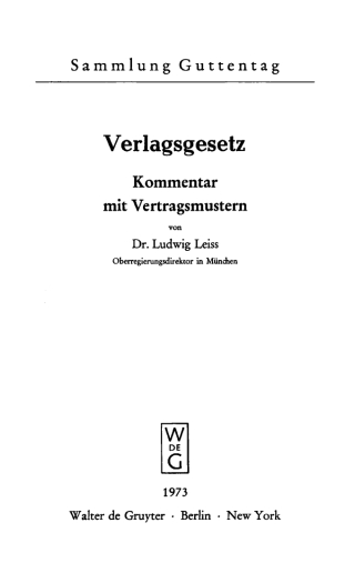 Imagen de portada: Verlagsgesetz 1st edition 9783110037173
