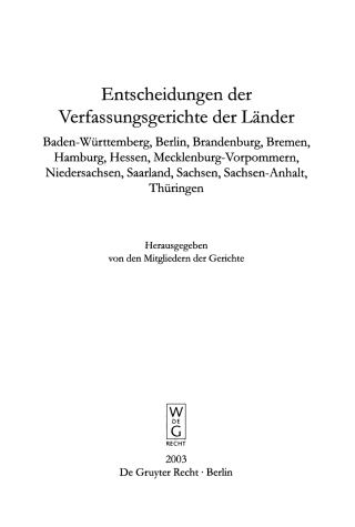 Cover image: Baden-Württemberg, Berlin, Brandenburg, Bremen, Hamburg, Hessen, Mecklenburg-Vorpommern, Niedersachsen, Saarland, Sachsen, Sachsen-Anhalt, Thüringen 1st edition 9783899490220