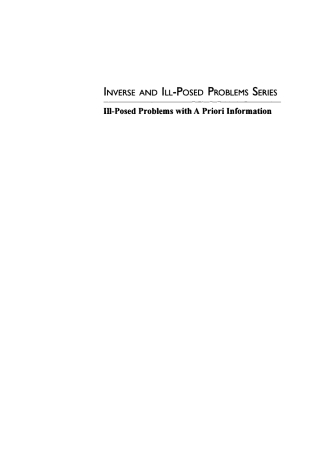 Cover image: Ill-Posed Problems with A Priori Information 1st edition 9783110631173