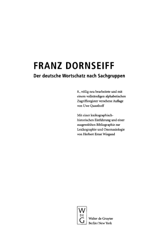 Cover image: Der deutsche Wortschatz nach Sachgruppen 8th edition 9783110098228