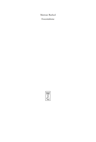 Imagen de portada: Essentialisme 1st edition 9783110186802