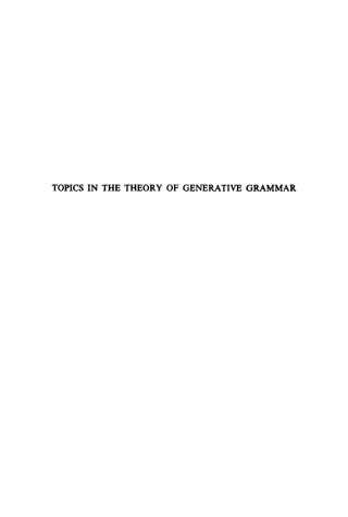Cover image: Topics in the Theory of Generative Grammar 1st edition 9789027931221