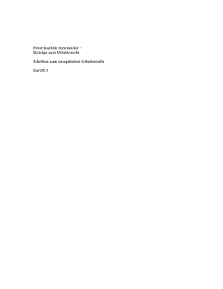 Cover image: Ernst-Joachim Mestmäcker - Beiträge zum Urheberrecht 1st edition 9783899493429