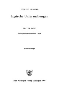 Cover image: Logische Untersuchungen 7th edition 9783484701182