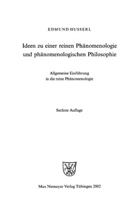 Imagen de portada: Ideen zu einer reinen Phänomenologie und phänomenologischen Philosophie 6th edition 9783484701250